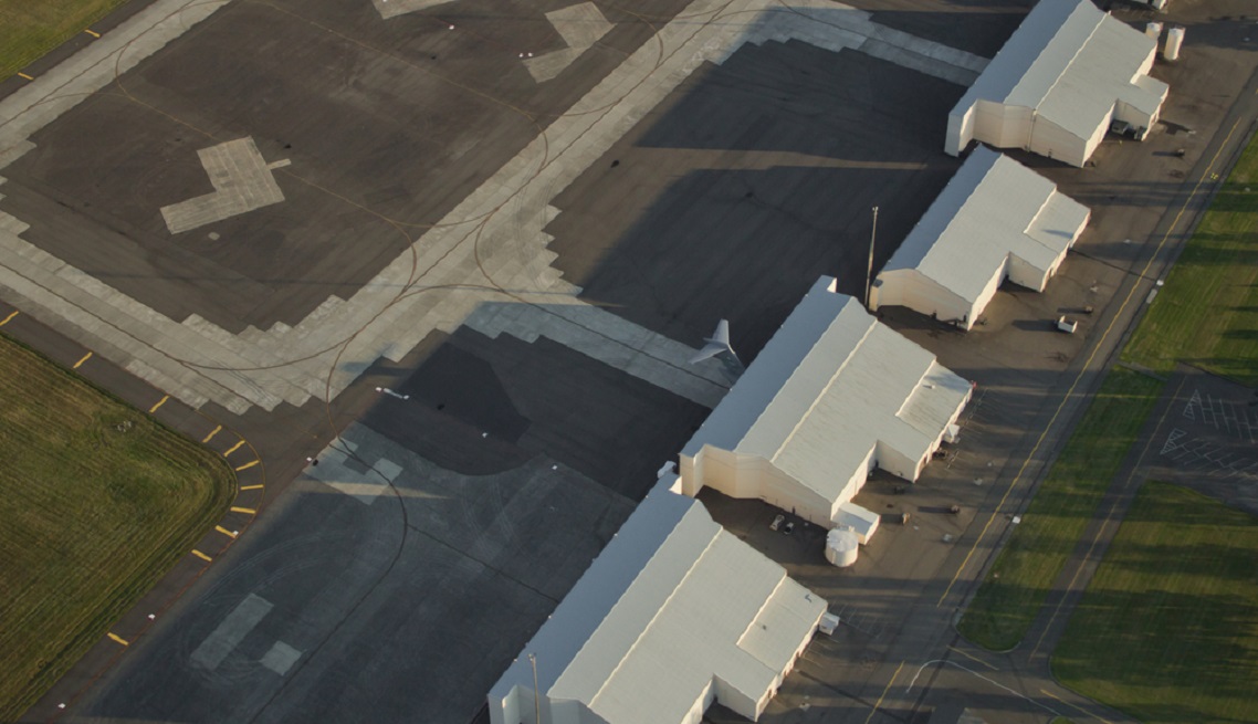 C-17 Tail Sticking Out of Hangar at Air Force Base